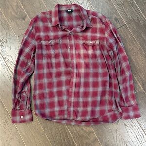 PAIGE Burgundy and Gray Plaid Button-Down Shirt